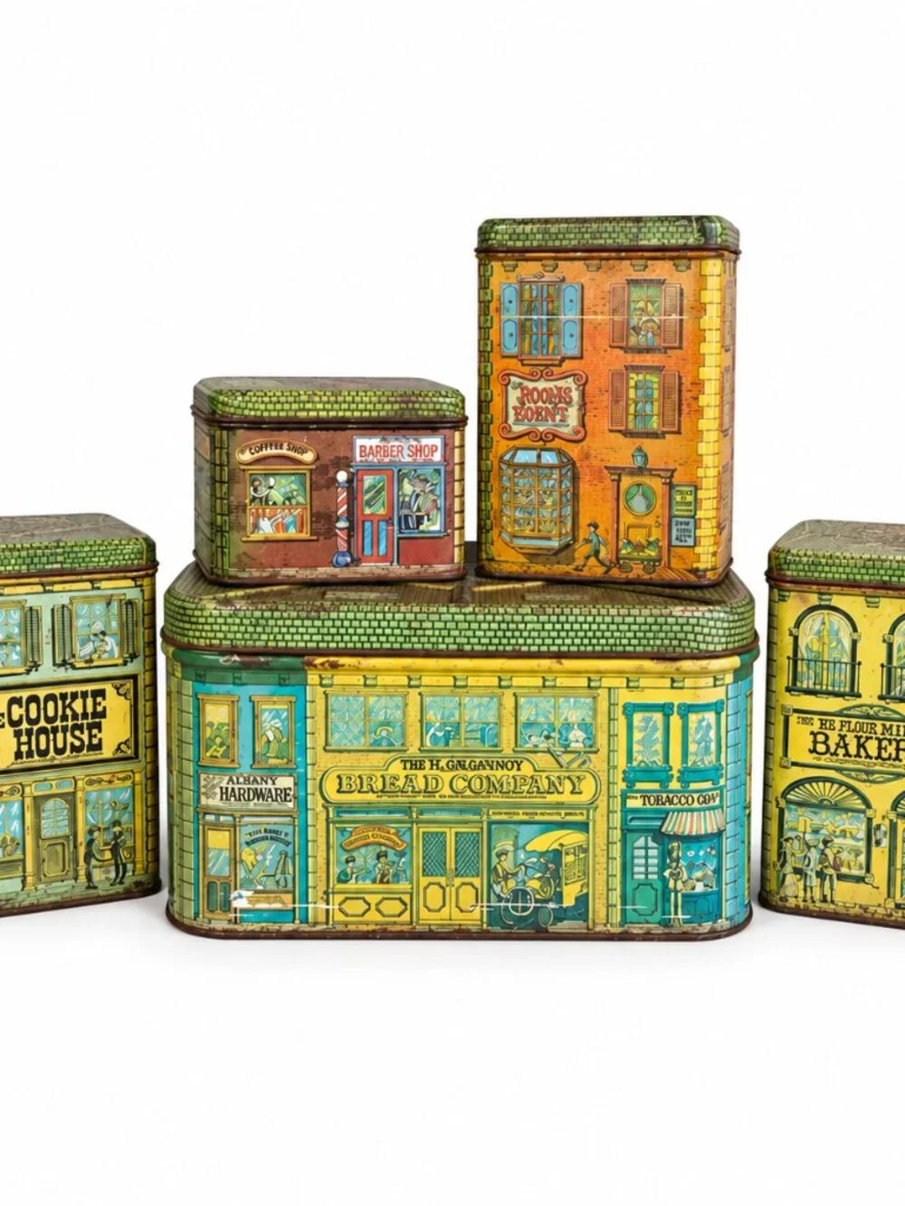 Vintage 5-Piece Kitchen Tin Set – Bread, Coffee, Sugar, Flour & Cookies